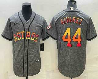 Men%27s Houston Astros #44 Yordan Alvarez Grey Gridiron With Patch Cool Base Stitched Baseball Jersey